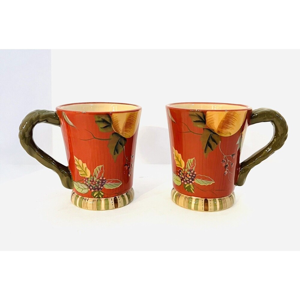 Tracy Porter Octavia Hill Garden Mugs Set 2 Retired Floral Fruit Coffee Cups